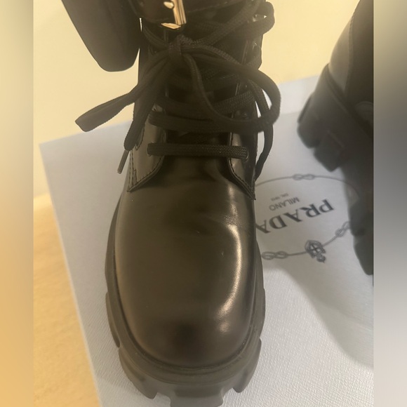 Prada Monolith Pouch-Detail Leather and Nylon Boots in Black Size 37 - Picture 5 of 12